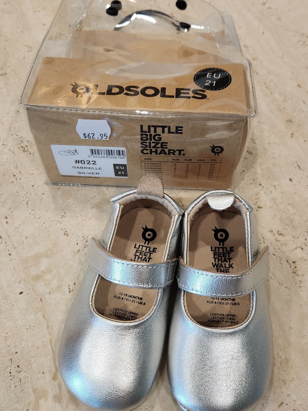 Old Soles Silver Mary Jane Baby Walker leather Shoes Size 21 12-18mths